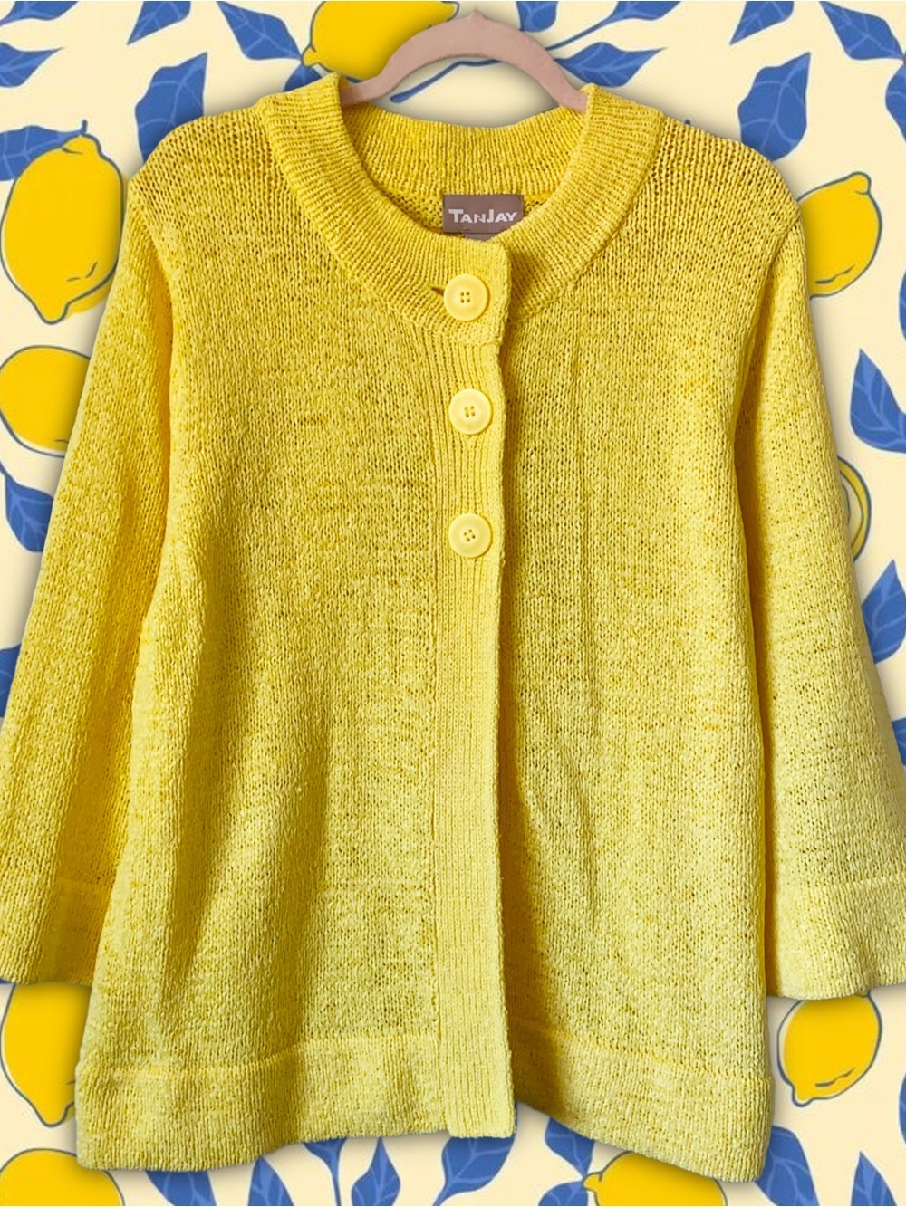 TanJay Deadstock Y2K Yellow Knit Three-Button Light Summer Cardigan Sz XL